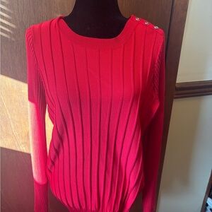 Red Ribbed Sweater with Button Detail